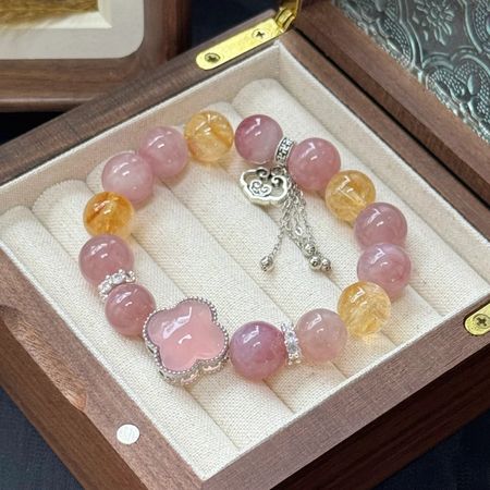 Madagascar Rose Quartz and Citrine Bracelet with Pink Chalcedony